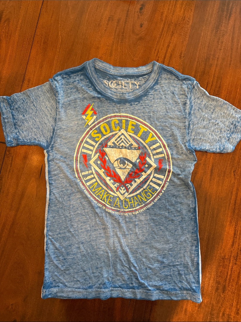 Society Kids Light Blue Graphic Tee with Red & Yellow Accents